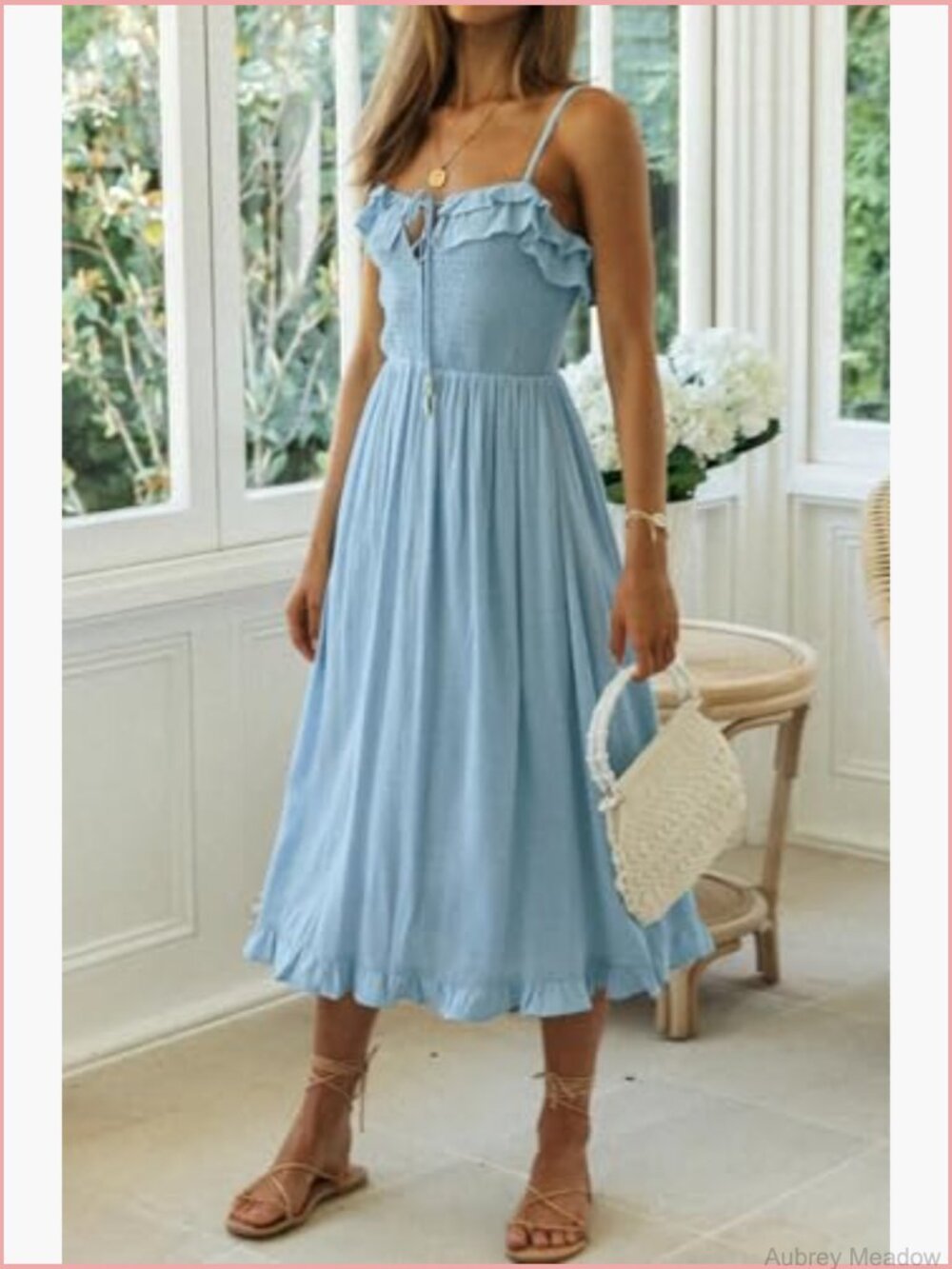 Sleeveless V-Neck Ruffle Midi Boho Dress Summer Casual Flowy A-Line - Picture 2 of 7
